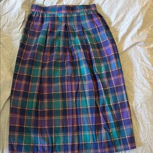 Vintage Pendleton Plaid Pleated Wool Skirt in Teal and Purple Size  12
